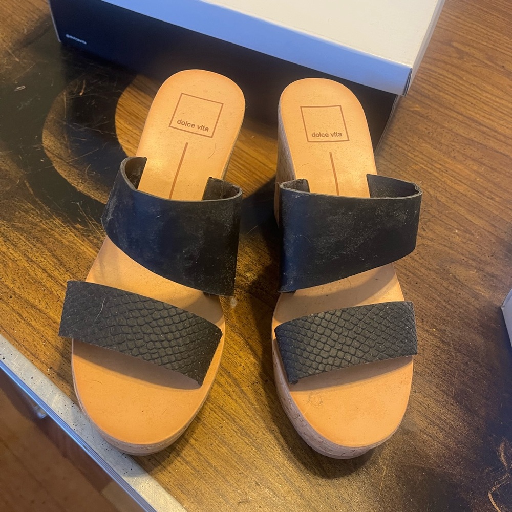 Dolce Vita Black and Brown Wedge Sandals